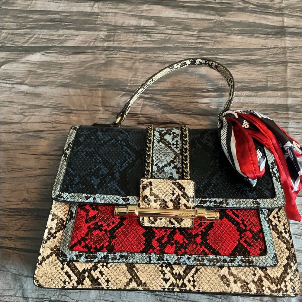 Aldo Red and Black Satchel with Structured Design
